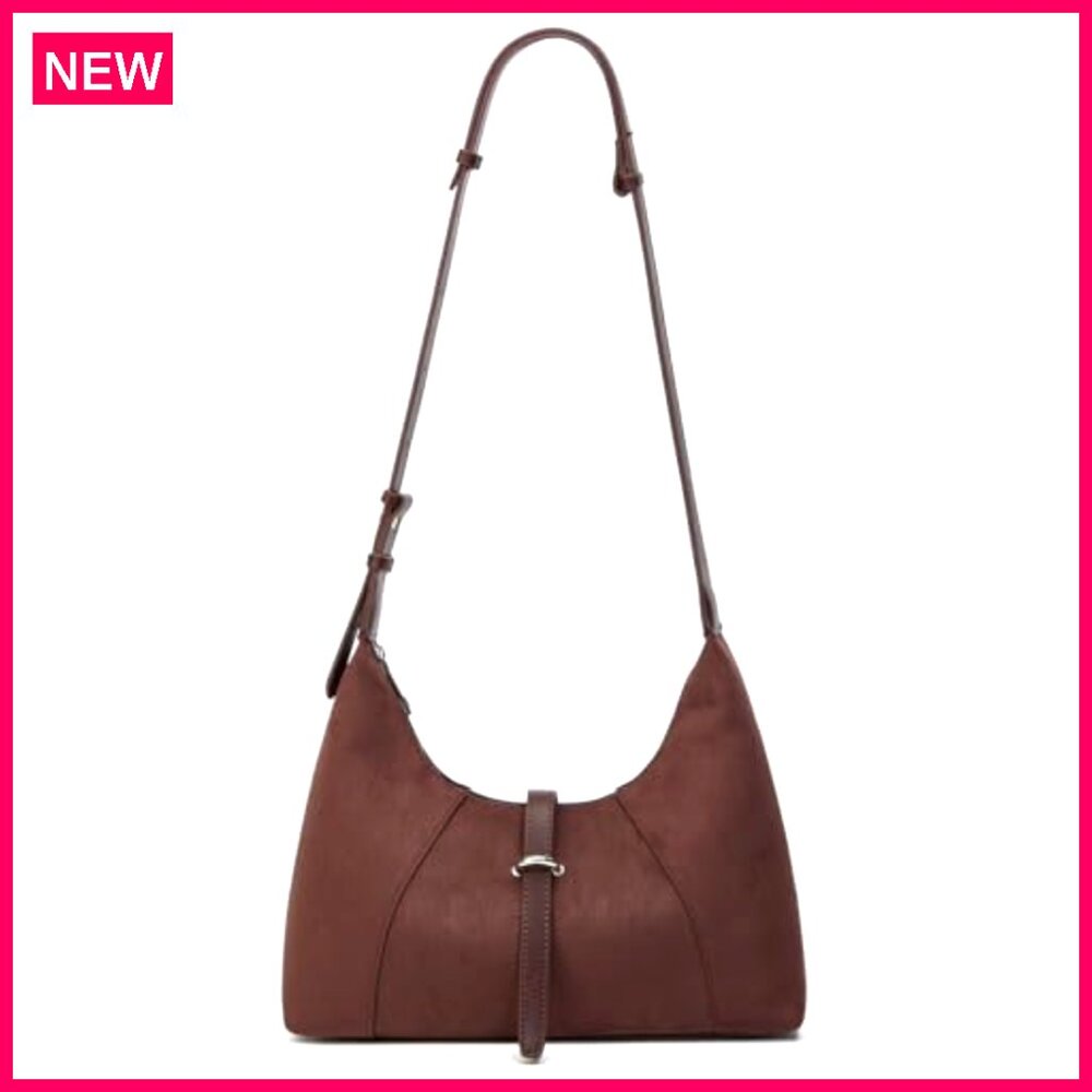 Vintage Faux Suede Shoulder Bag Crossbody Tote Purse Satchel - Picture 5 of 8